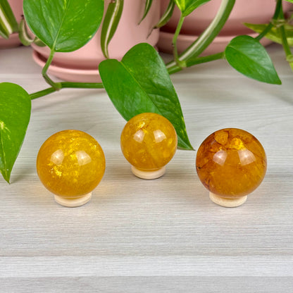 Mica In Yellow Fluorite Sphere