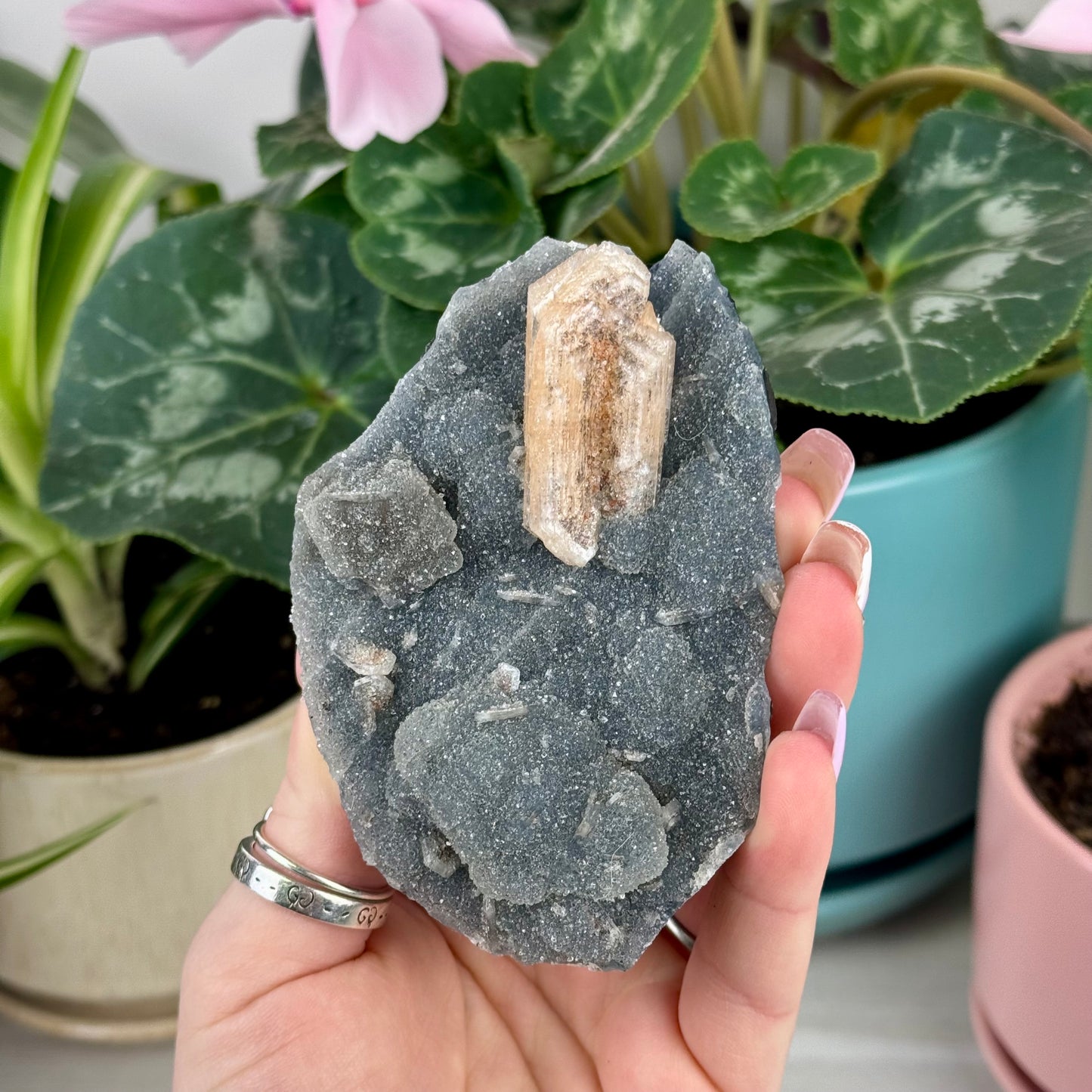 Orange Stilbite On Sparkling Blue Chalcedony