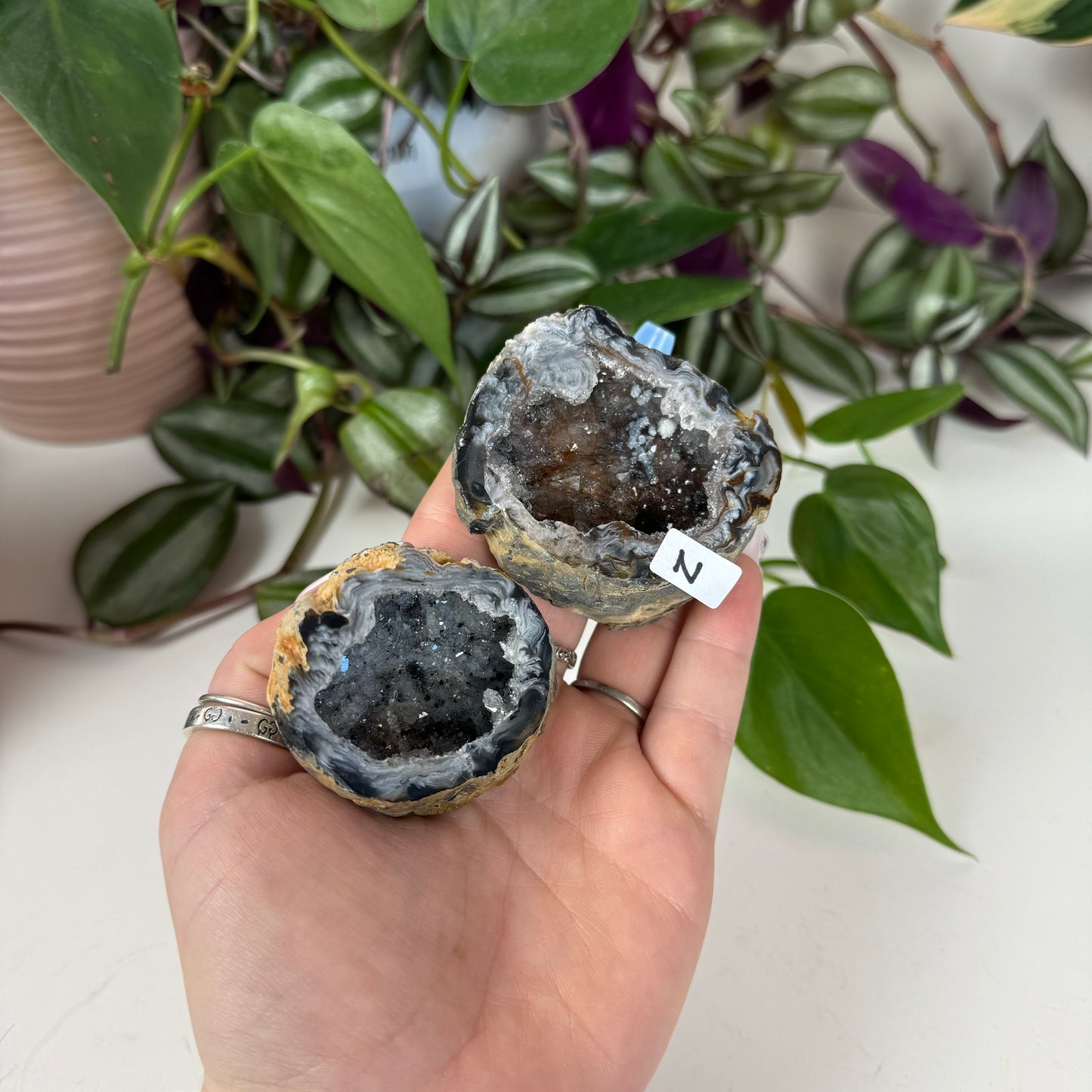 Druzy Agate Geode Pair