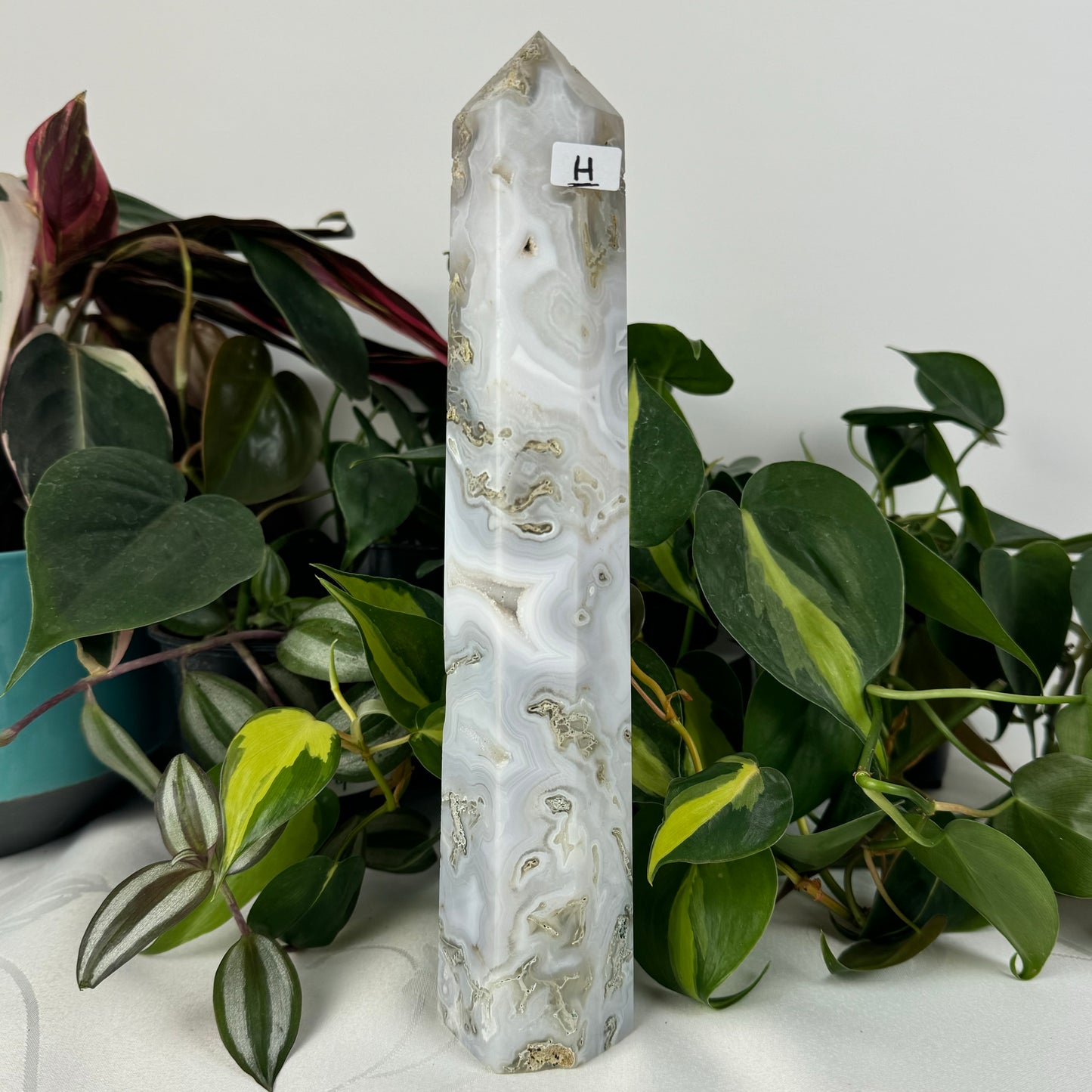 Snowy Moss Agate Tower