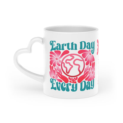 "Earth Day Every Day" Heart-Shaped Mug, 11oz