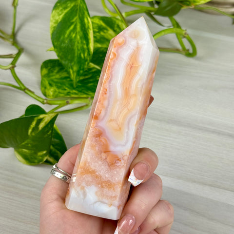 Creamy Pink Flower Agate Tower