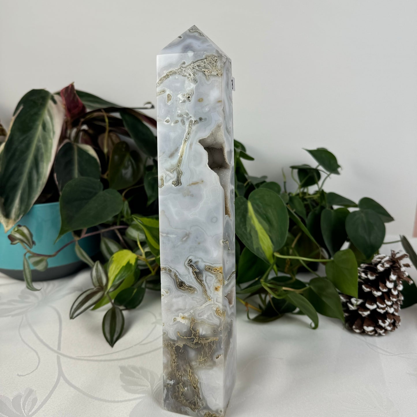 Snowy Moss Agate Tower