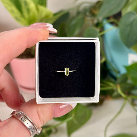 Sterling Silver Emerald Cut Peridot Ring