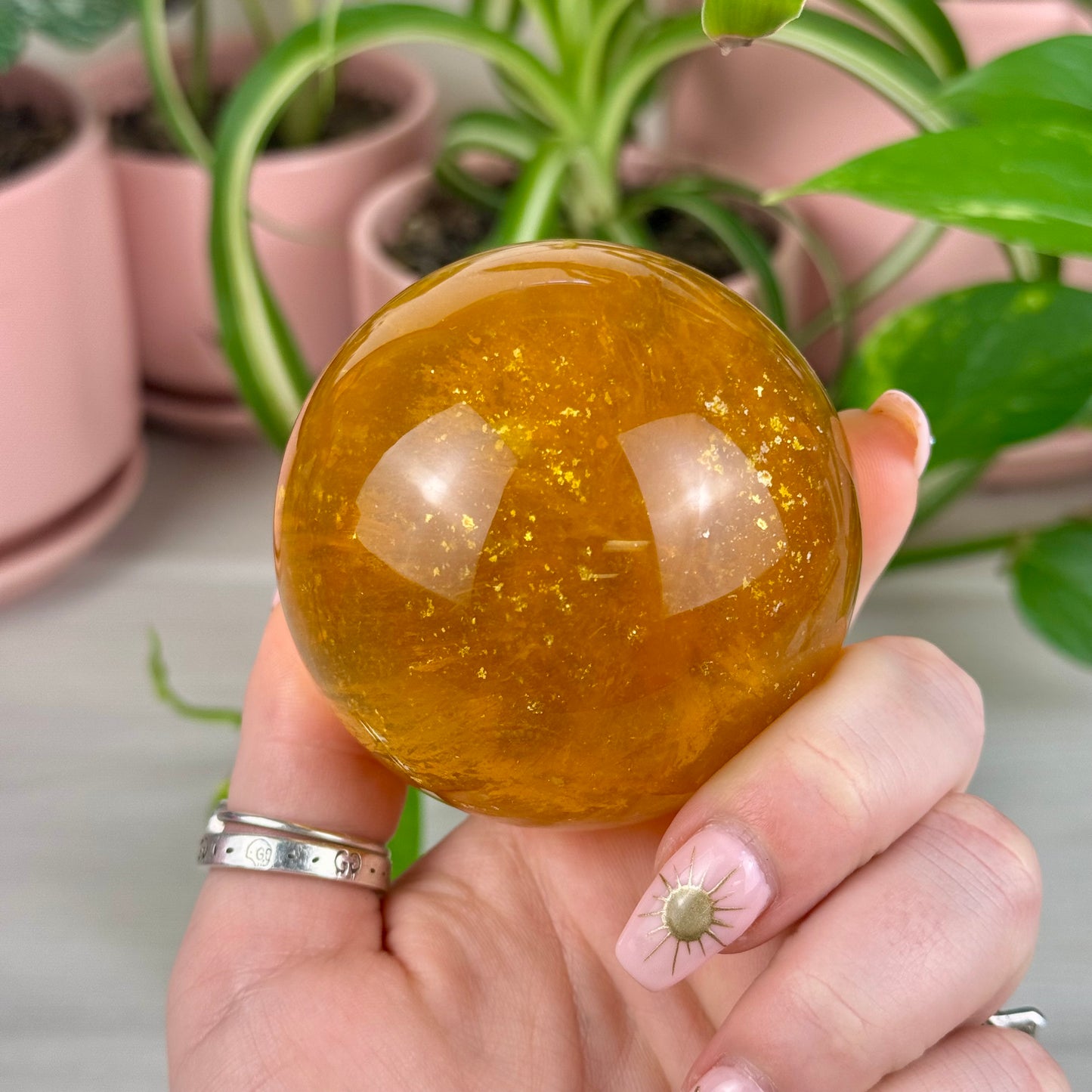 Mica In Yellow Fluorite Sphere