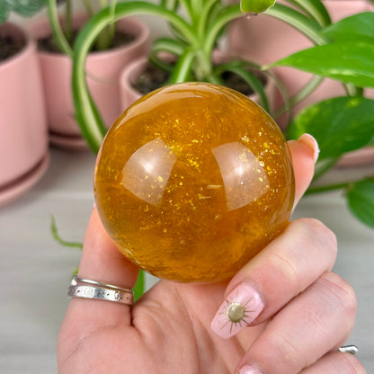 Mica In Yellow Fluorite Sphere