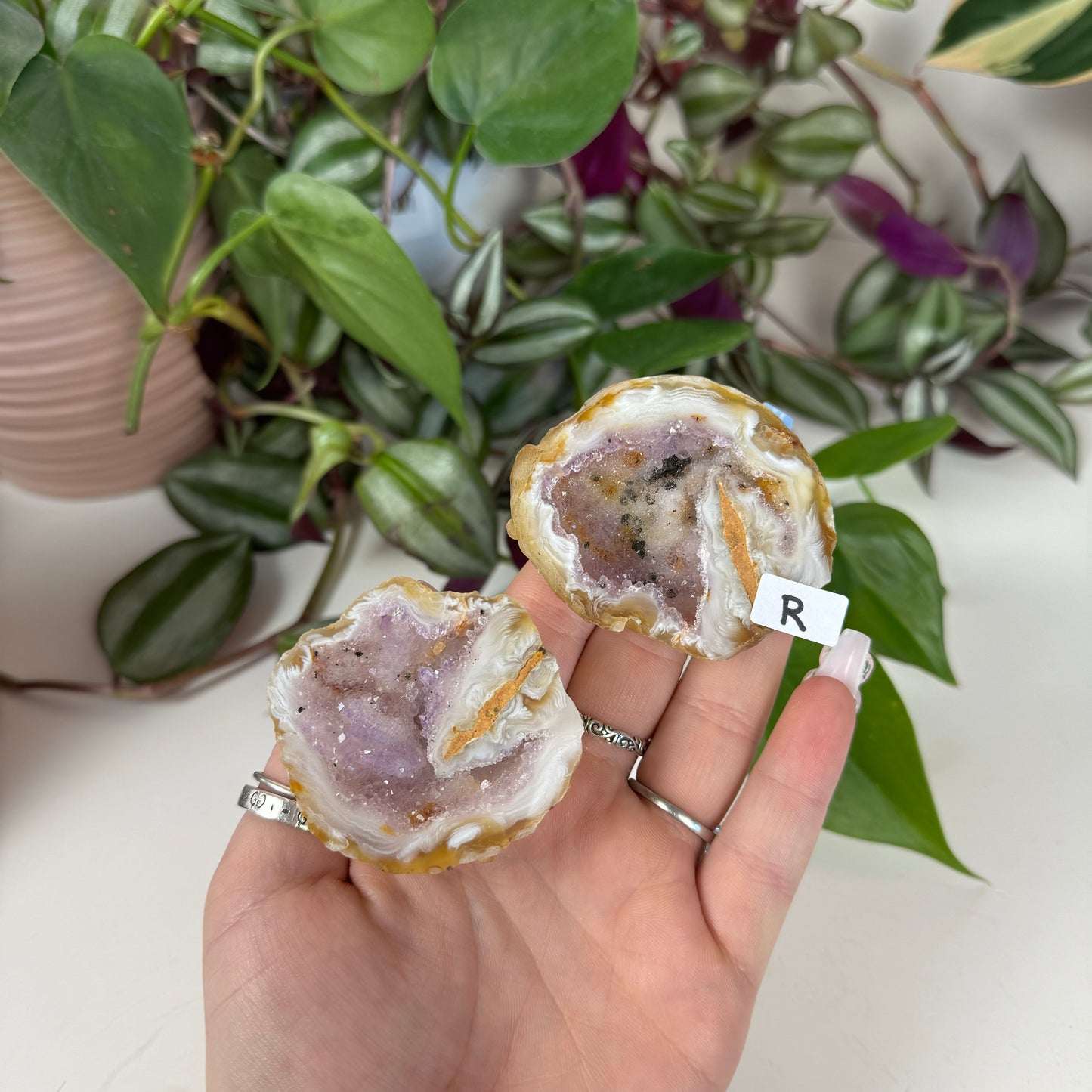 Druzy Agate Geode Pair