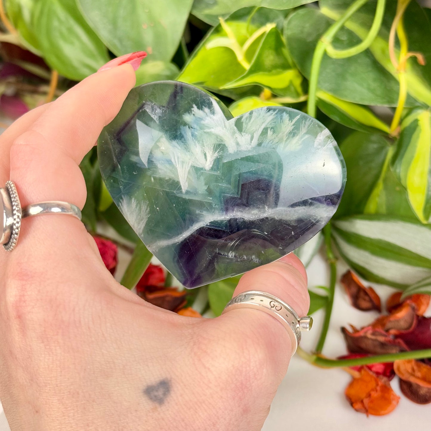 Feather Fluorite Love Heart