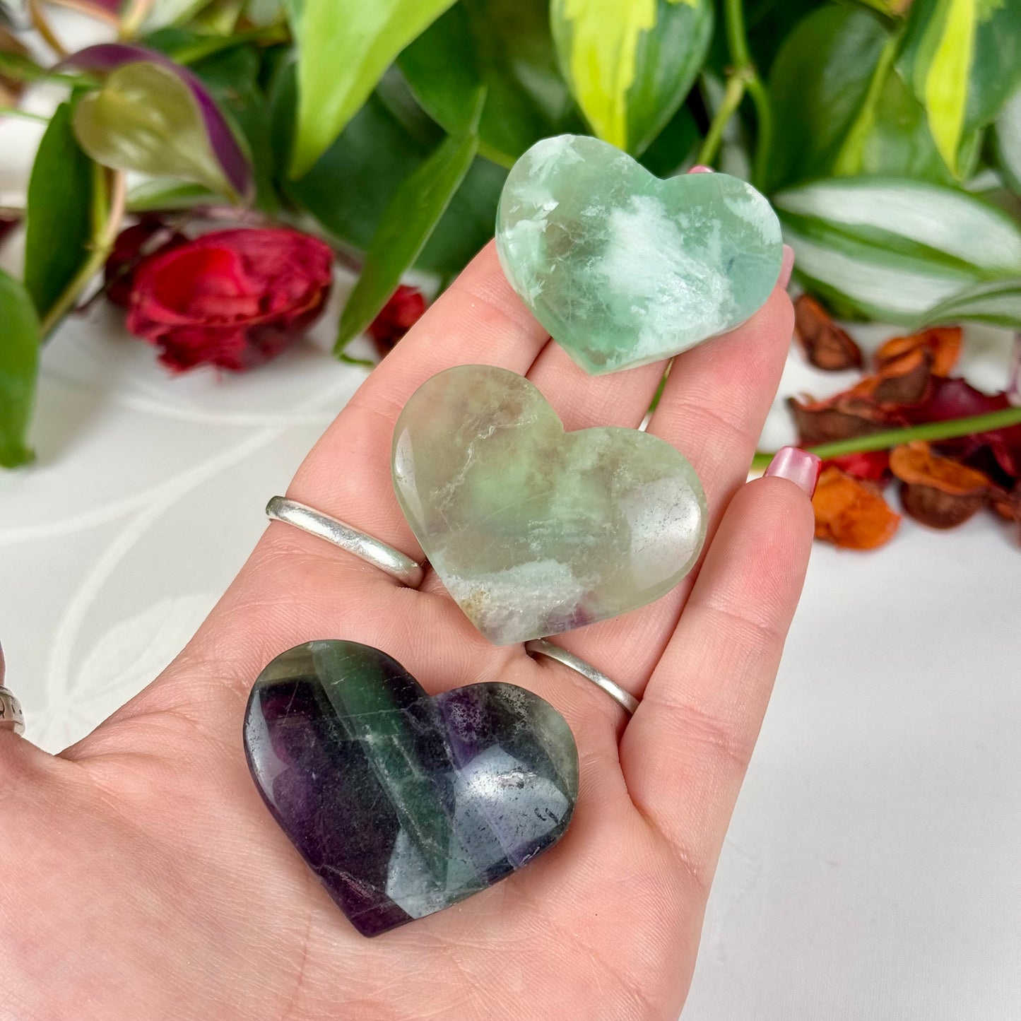 Feather Fluorite Love Heart