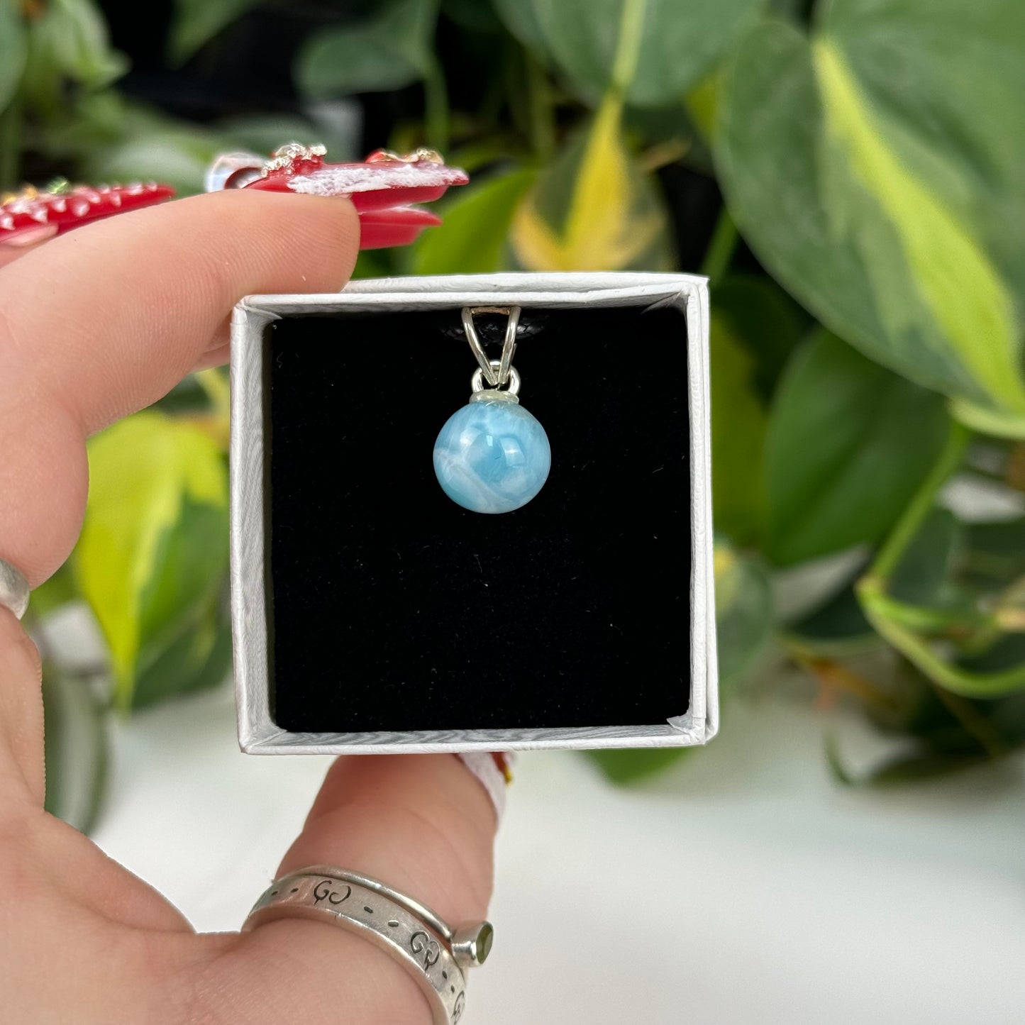 Larimar Sphere Pendant (Set In Sterling Silver)