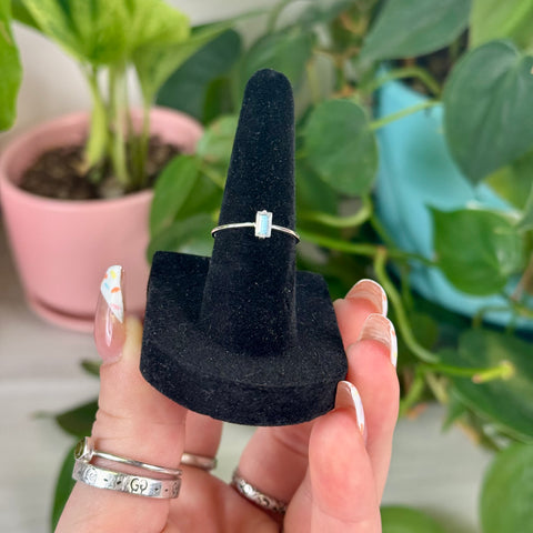Sterling Silver Emerald Cut Labradorite Ring