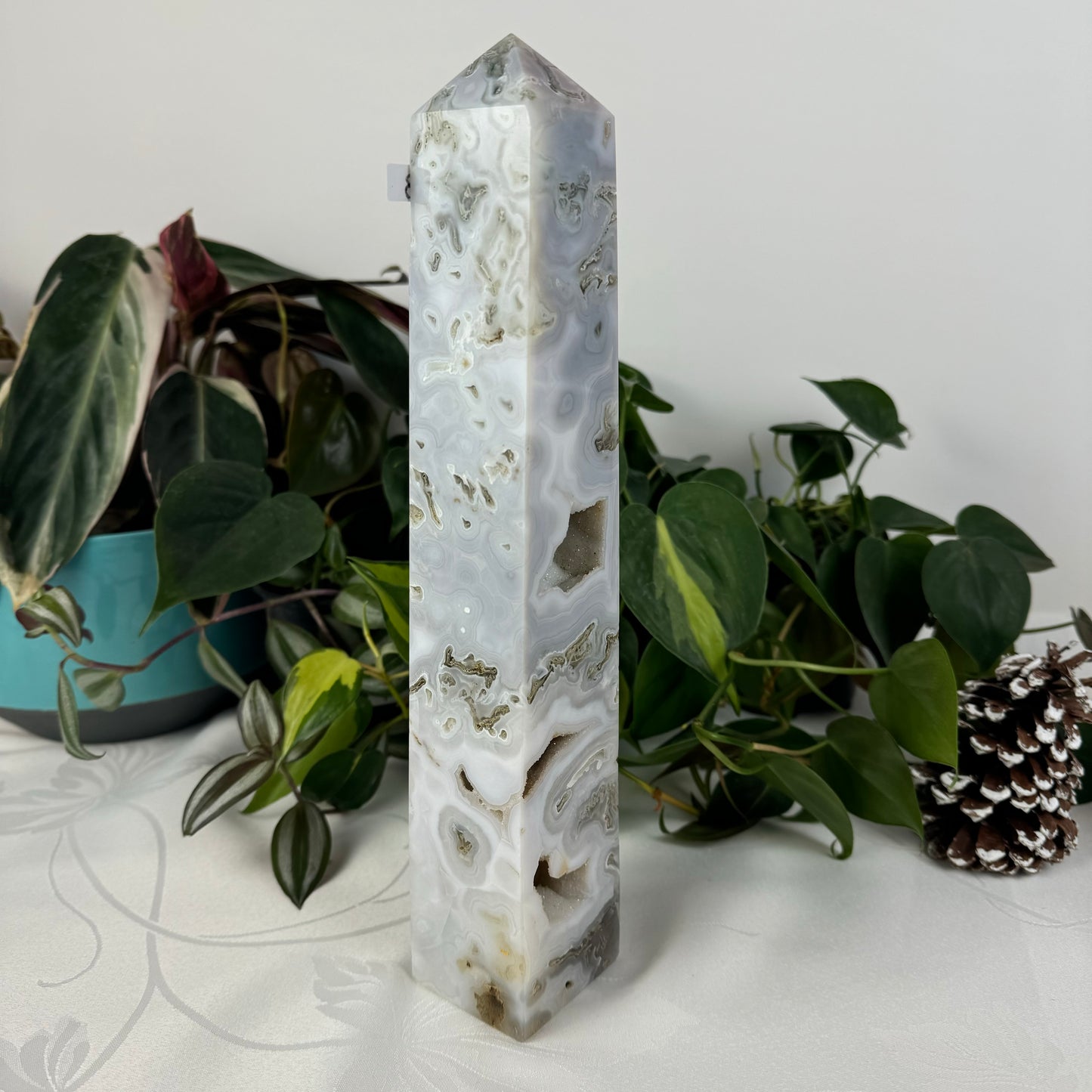 Snowy Moss Agate Tower