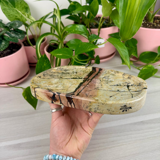 Yellow Painting Stone Plate - Crystal Carving
