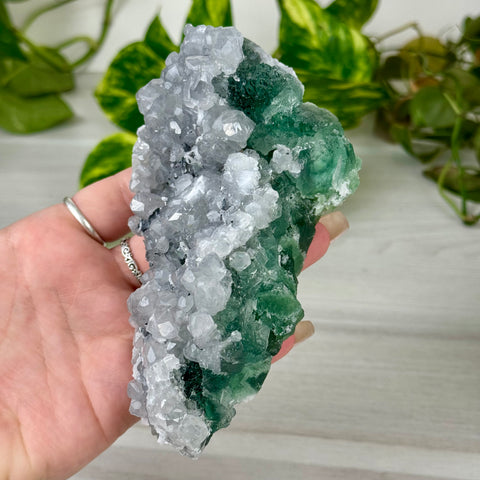 Deep Green Fluorite with Calcite Specimen