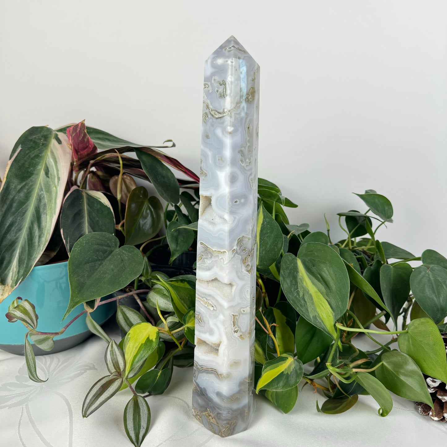 Snowy Moss Agate Tower