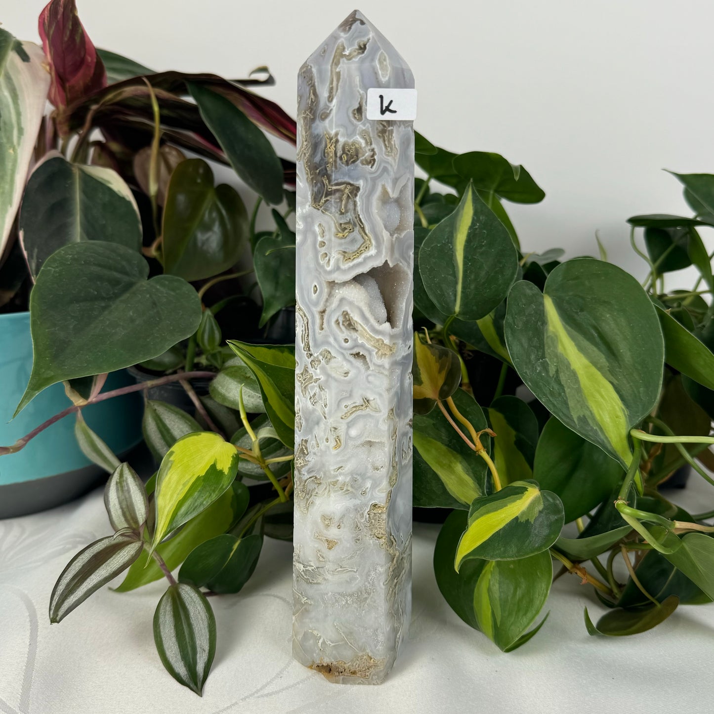 Snowy Moss Agate Tower