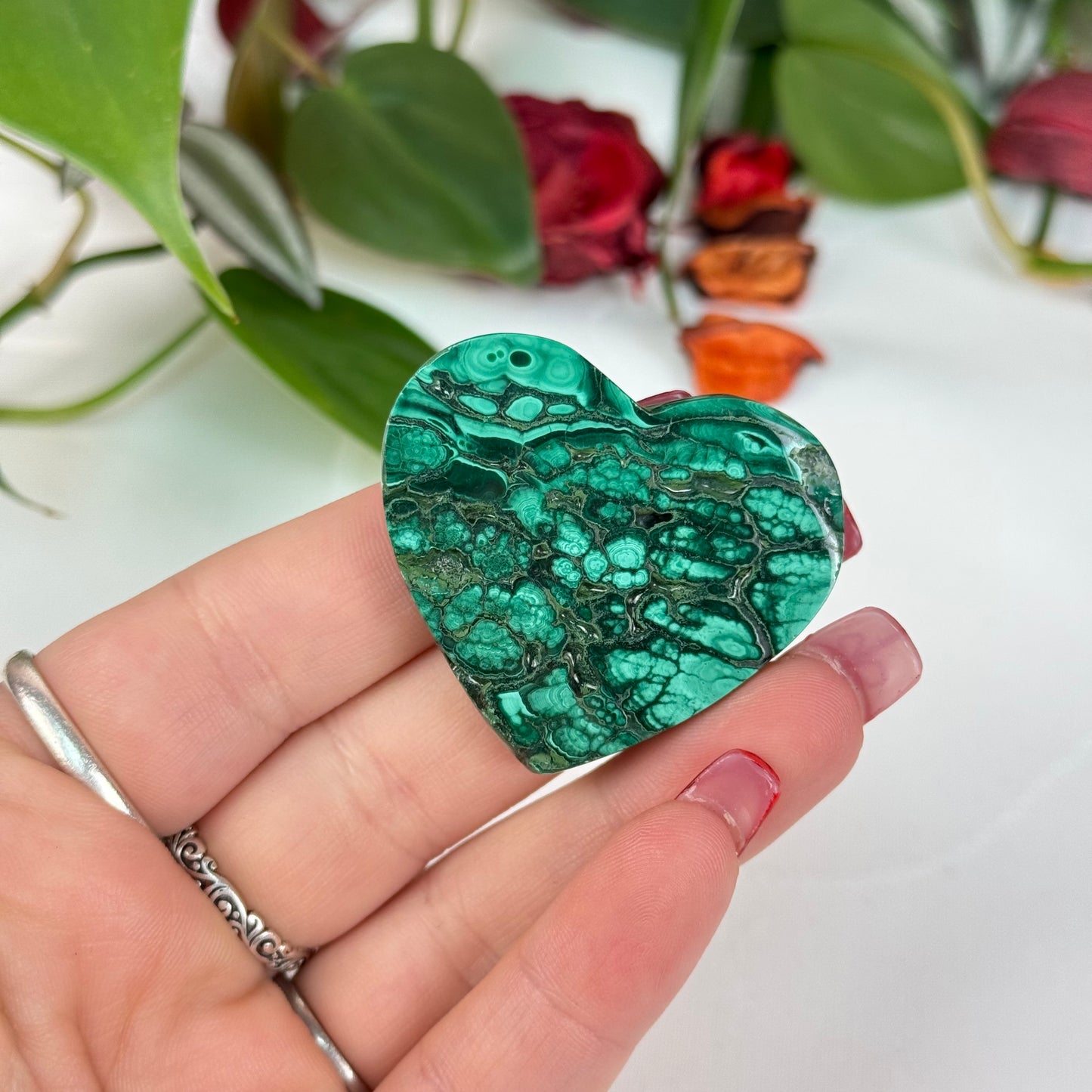 Velvet Flower Malachite Love Heart