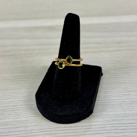 Gold Vermeil Faceted Moldavite Ring