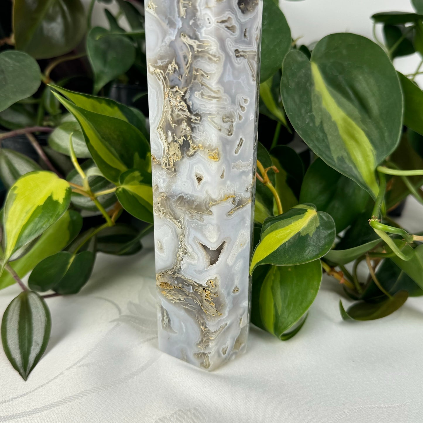 Snowy Moss Agate Tower