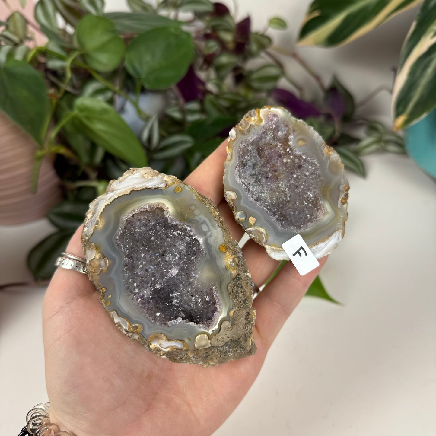 Druzy Agate Geode Pair