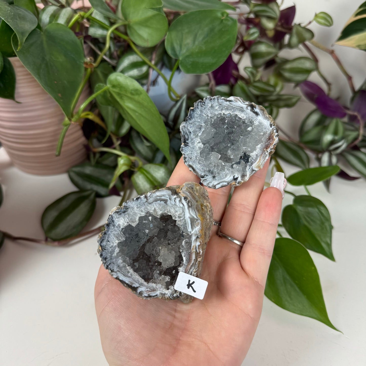 Druzy Agate Geode Pair