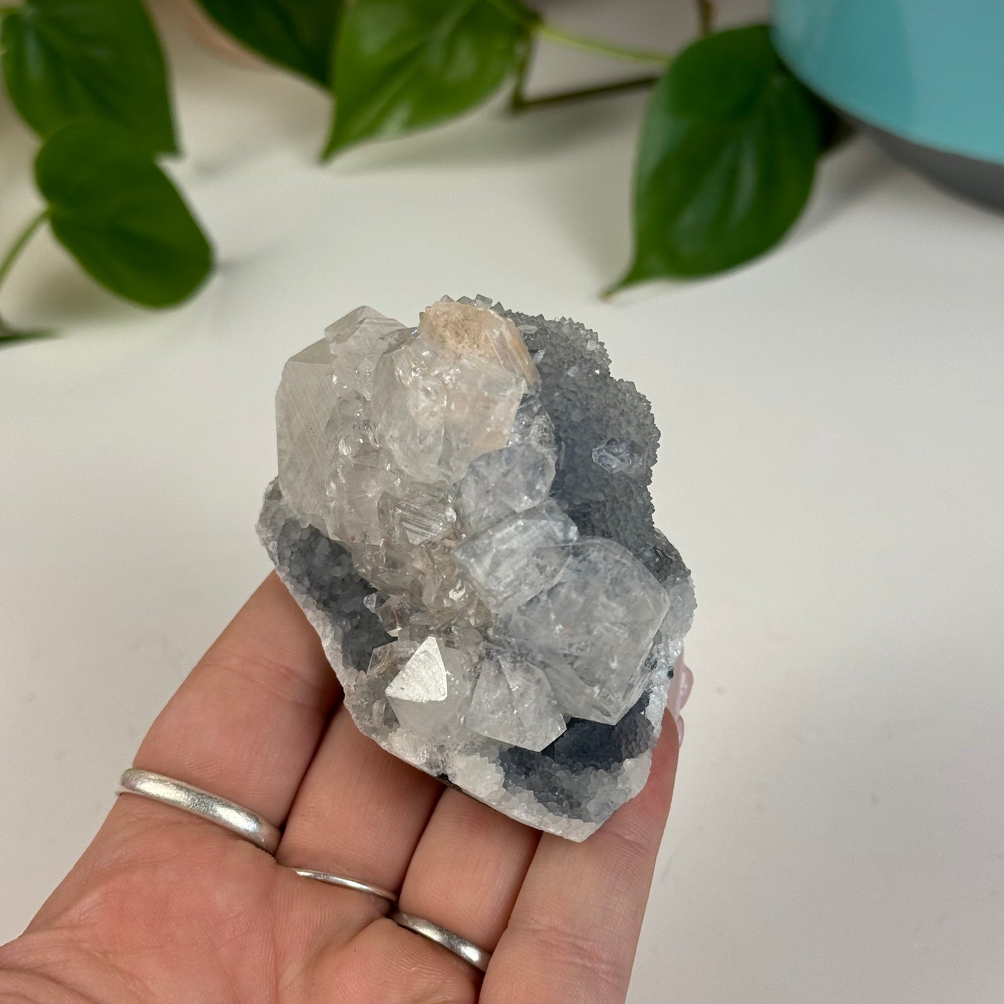 Apophyllite On Sky-Blue Chalcedony