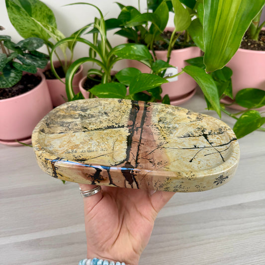 Yellow Painting Stone Plate - Crystal Carving