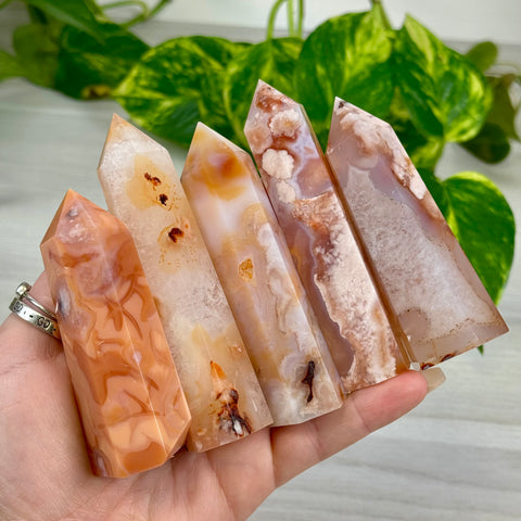 Creamy Pink Flower Agate Tower