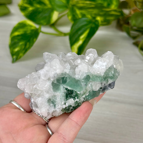 Deep Green Fluorite with Calcite Specimen
