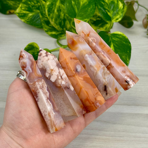 Creamy Pink Flower Agate Tower