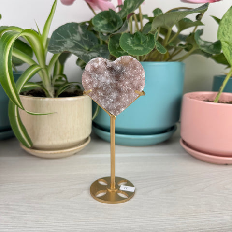 Hand-Carved Uruguayan Rainbow Amethyst Heart (W/ Custom Stand)