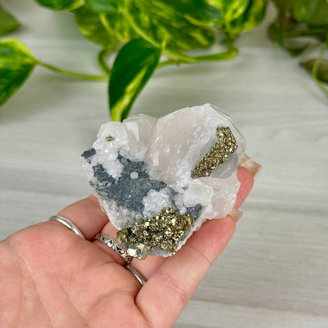 Pink Calcite with Glitter Pyrite Specimen (UV Reactive)