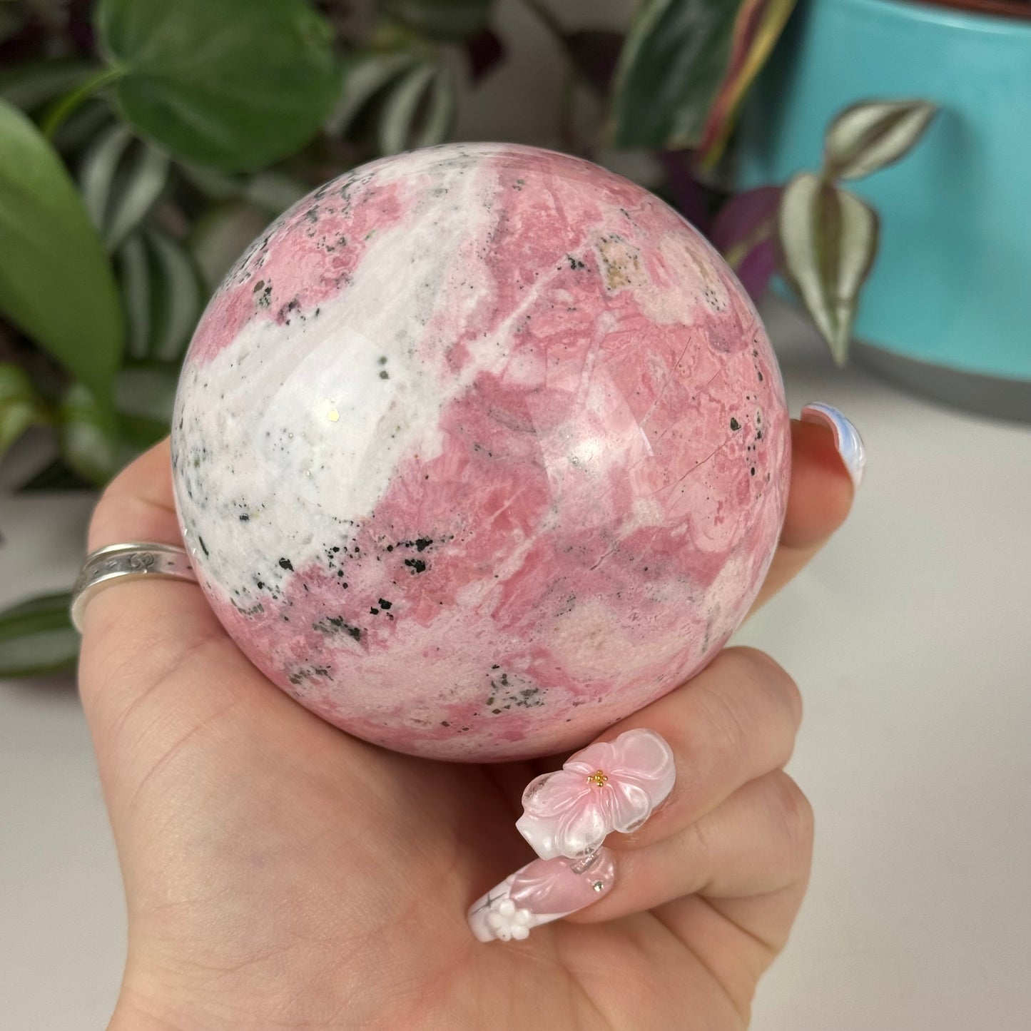 Bubble Gum Peruvian Rhodonite Sphere