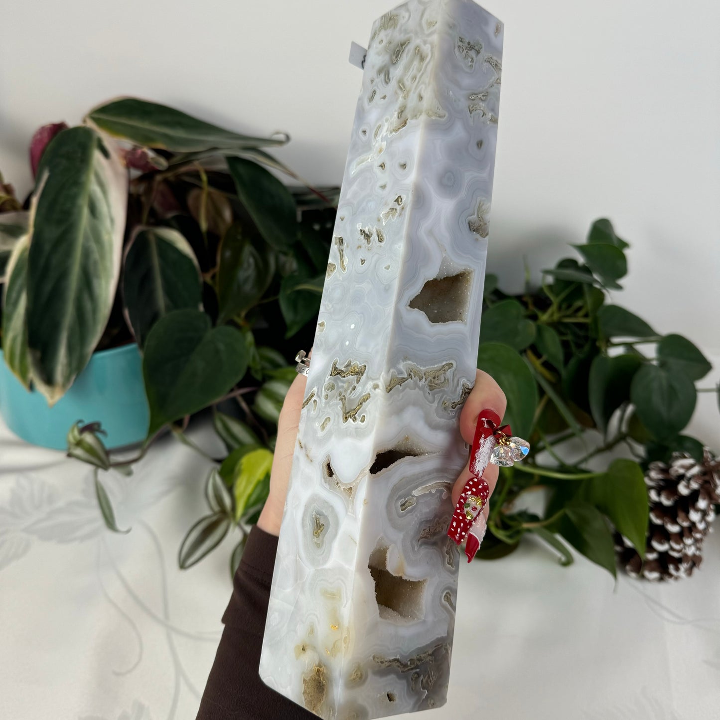 Snowy Moss Agate Tower