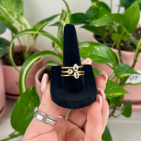 Gold Vermeil Stackable Faceted Rainbow Moonstone Ring