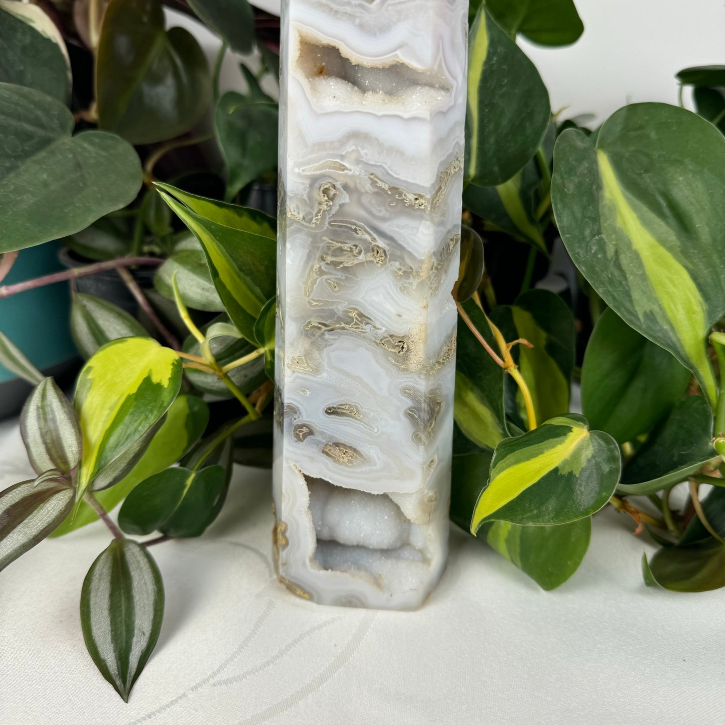 Snowy Moss Agate Tower