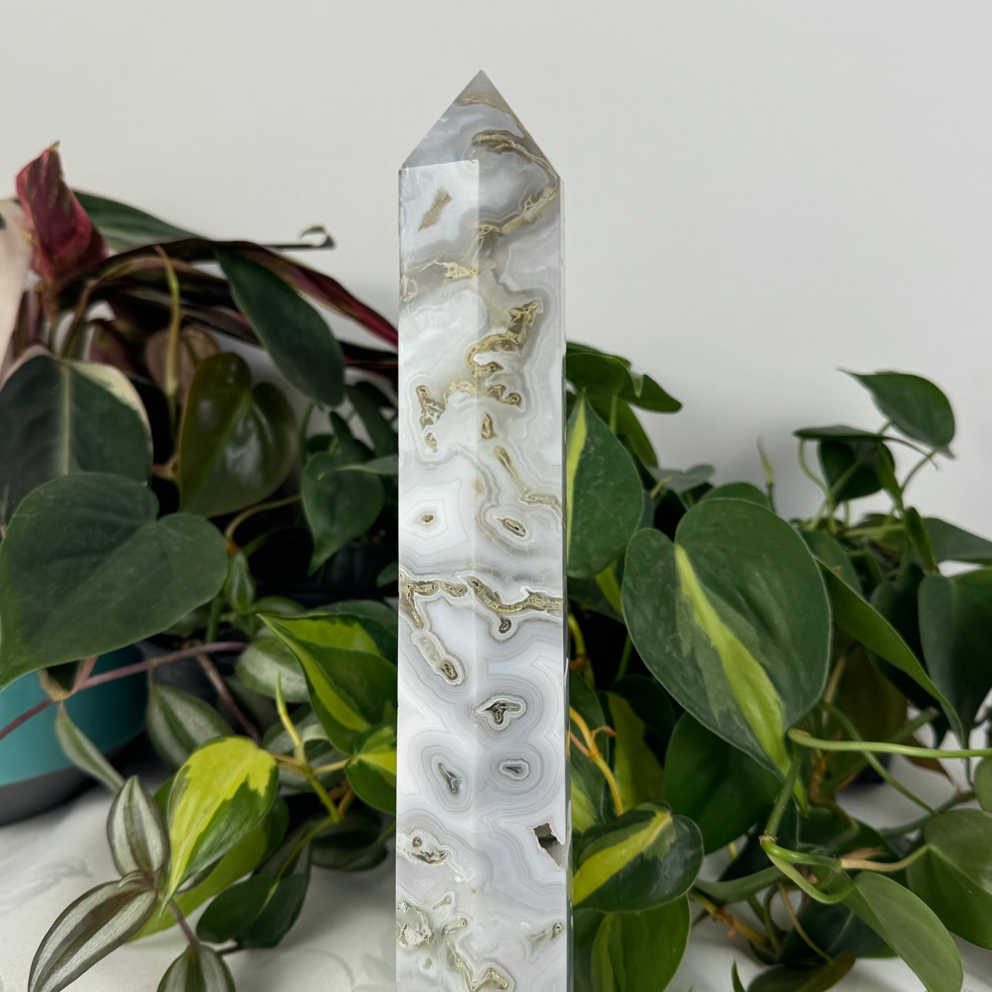 Snowy Moss Agate Tower