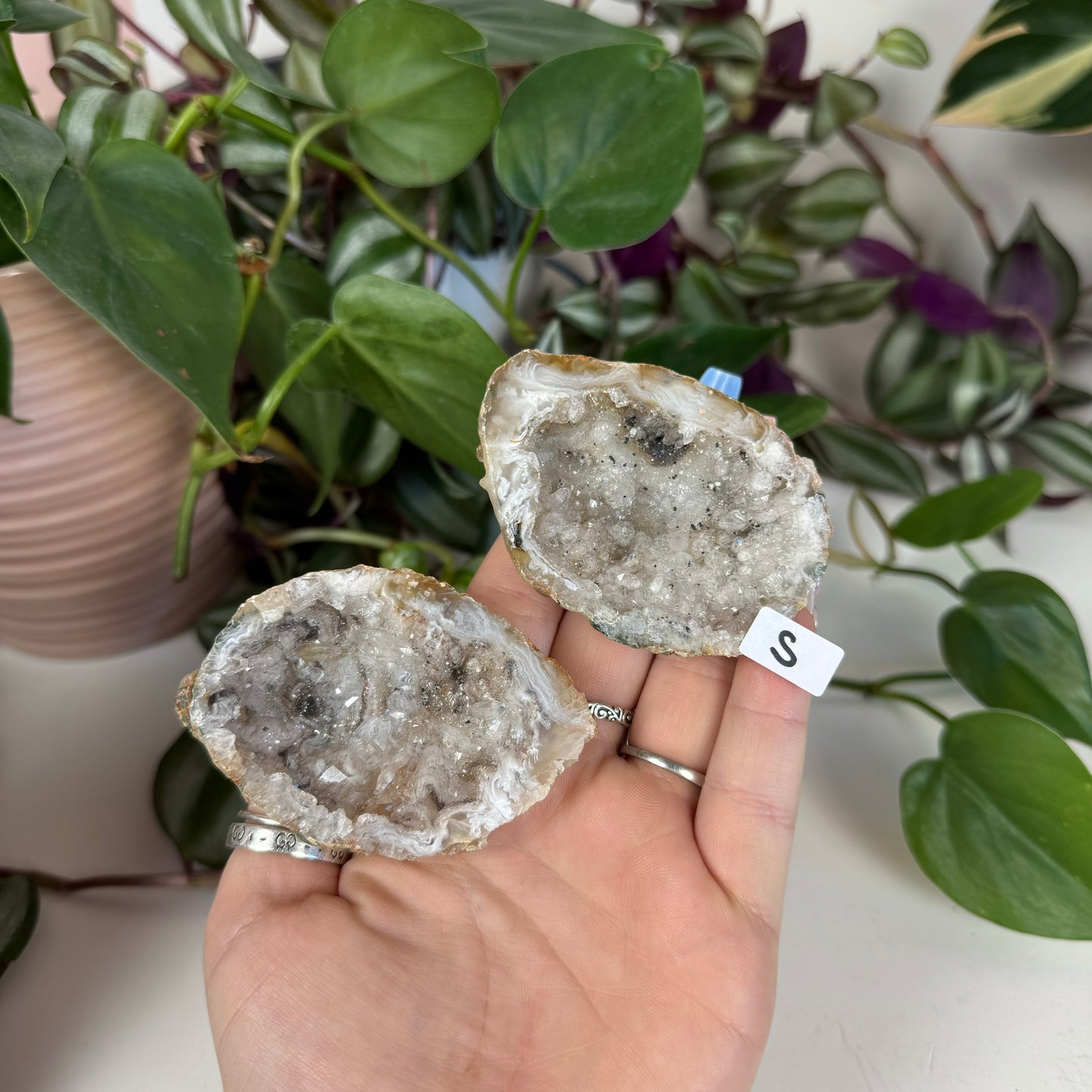 Druzy Agate Geode Pair