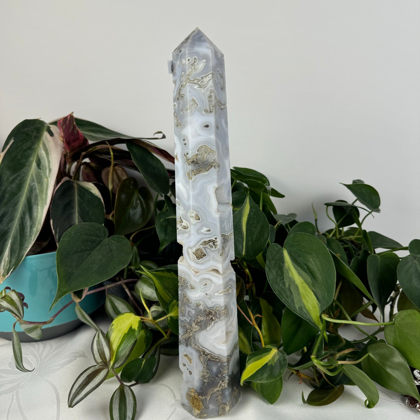 Snowy Moss Agate Tower