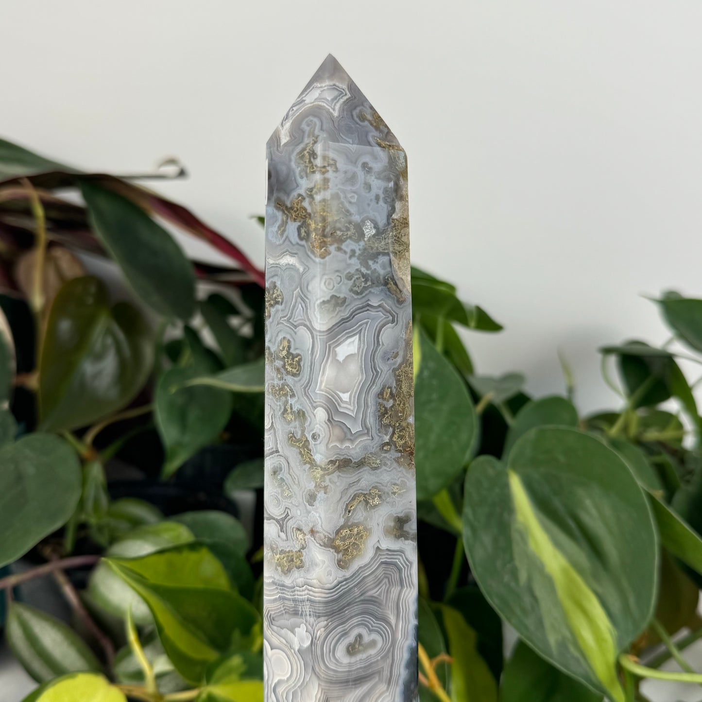 Snowy Moss Agate Tower