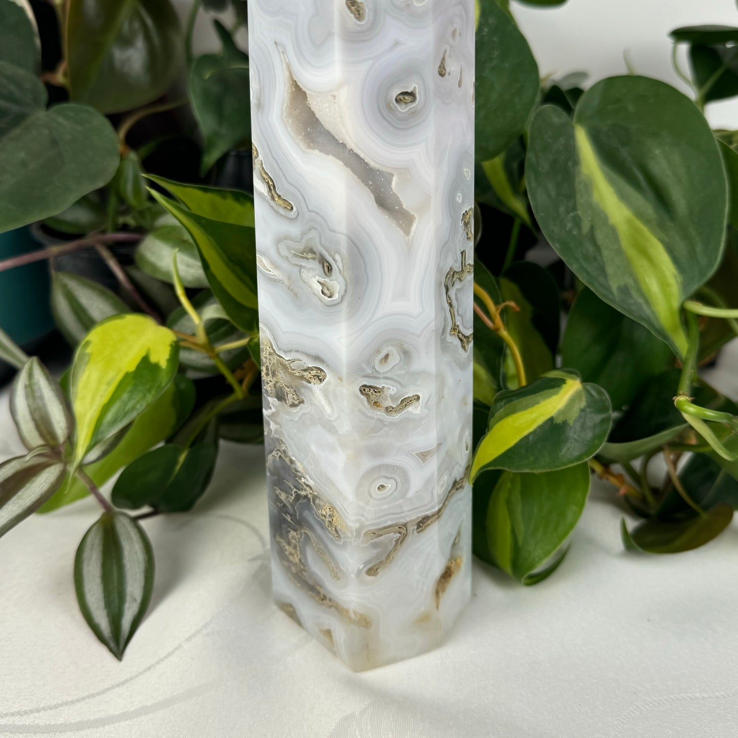 Snowy Moss Agate Tower