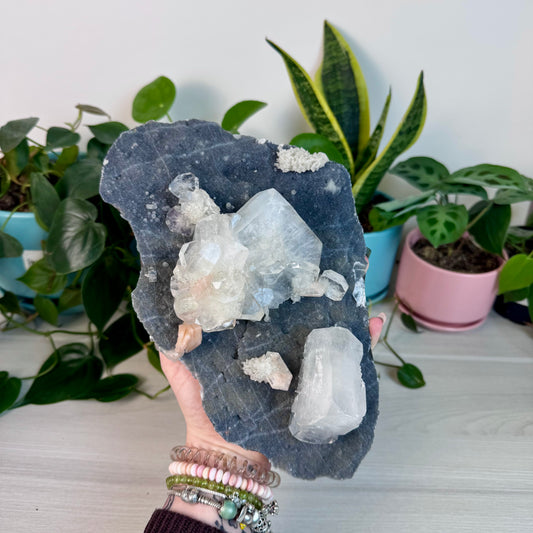 Statement Gorgeous Blue Chalcedony with Glossy Apophyllite