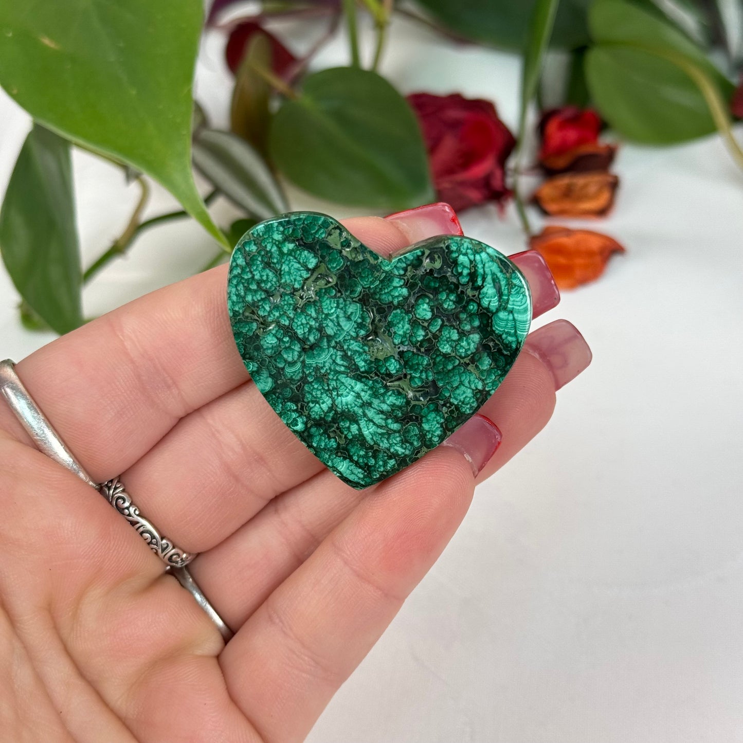 Velvet Flower Malachite Love Heart