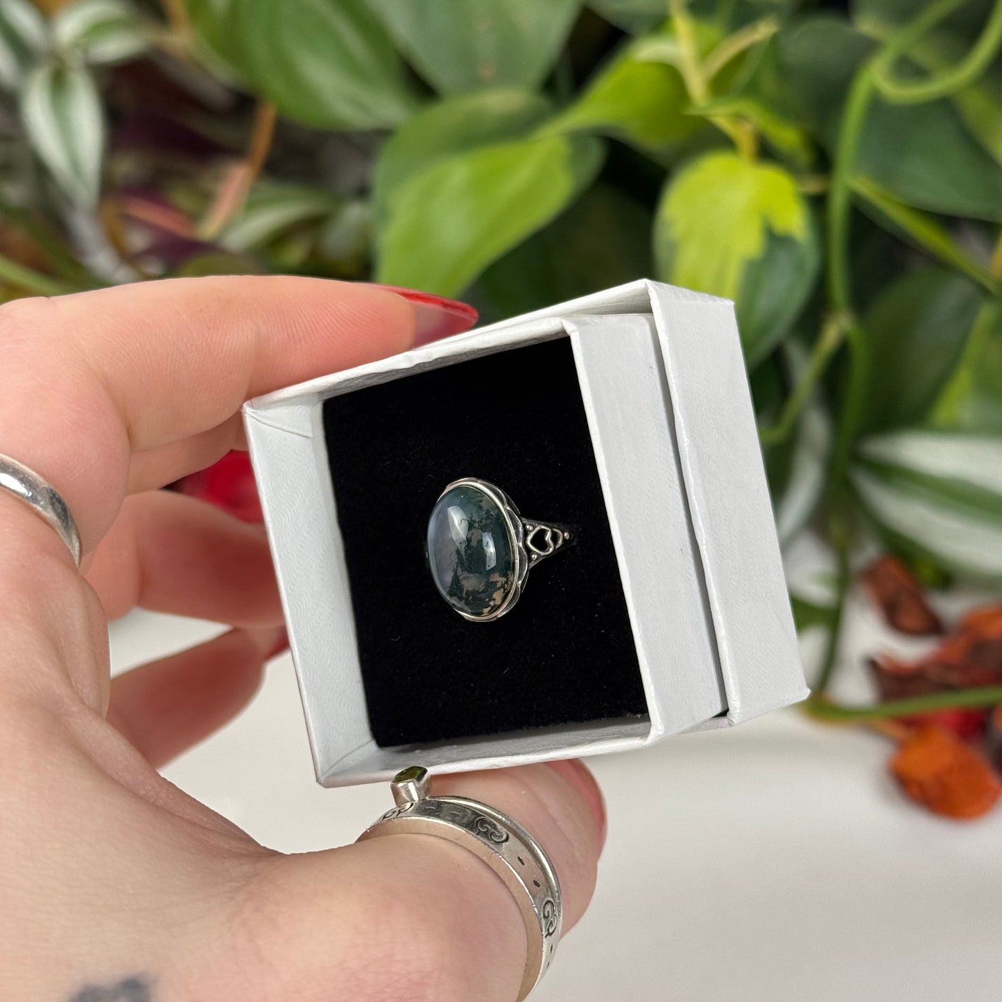 Adjustable Moss Agate Ring