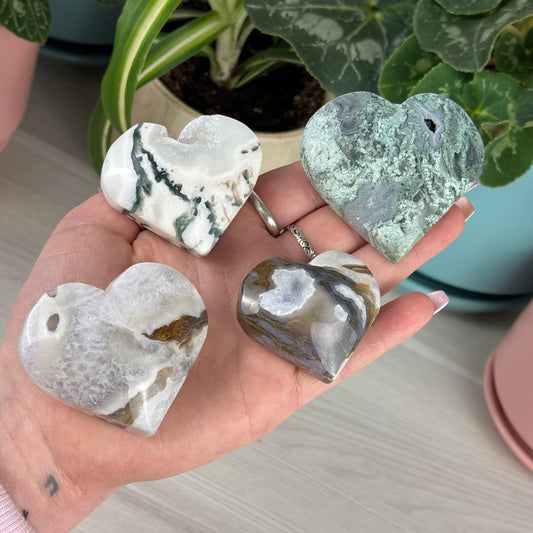 Moss Agate Love Heart