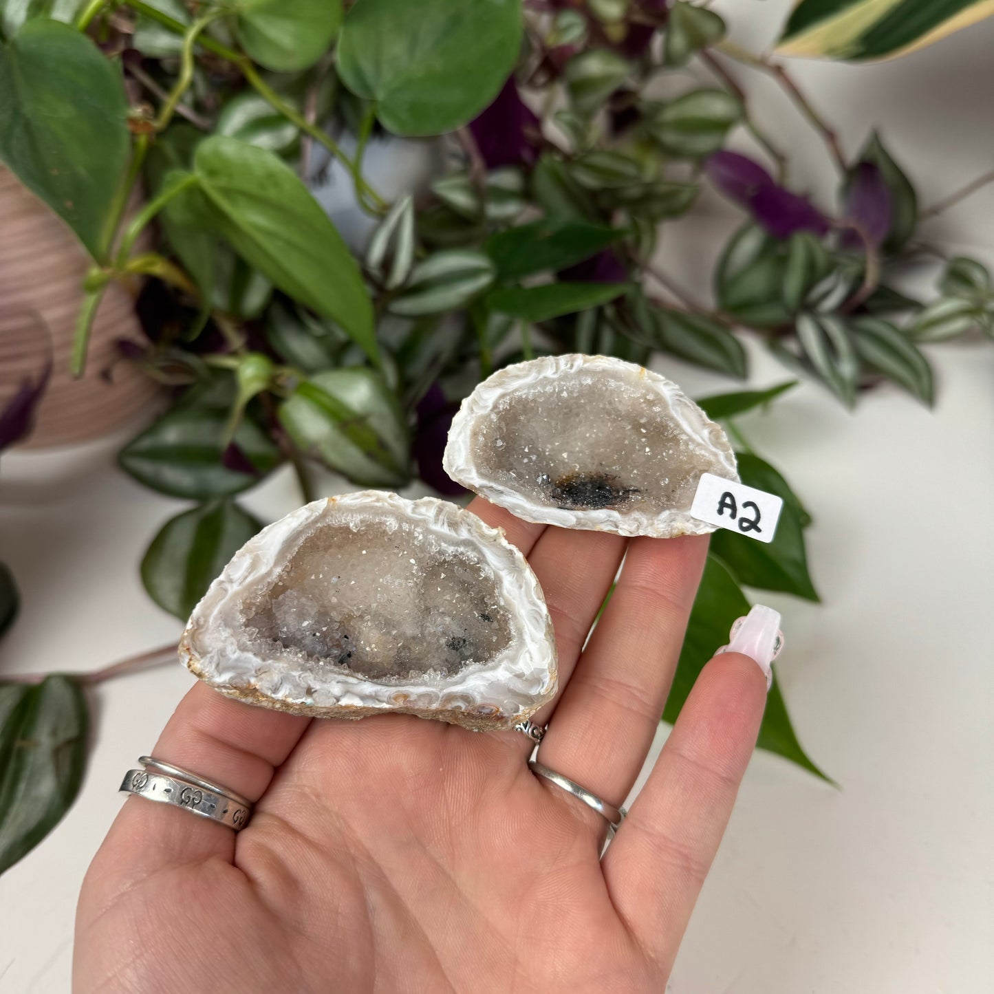 Druzy Agate Geode Pair