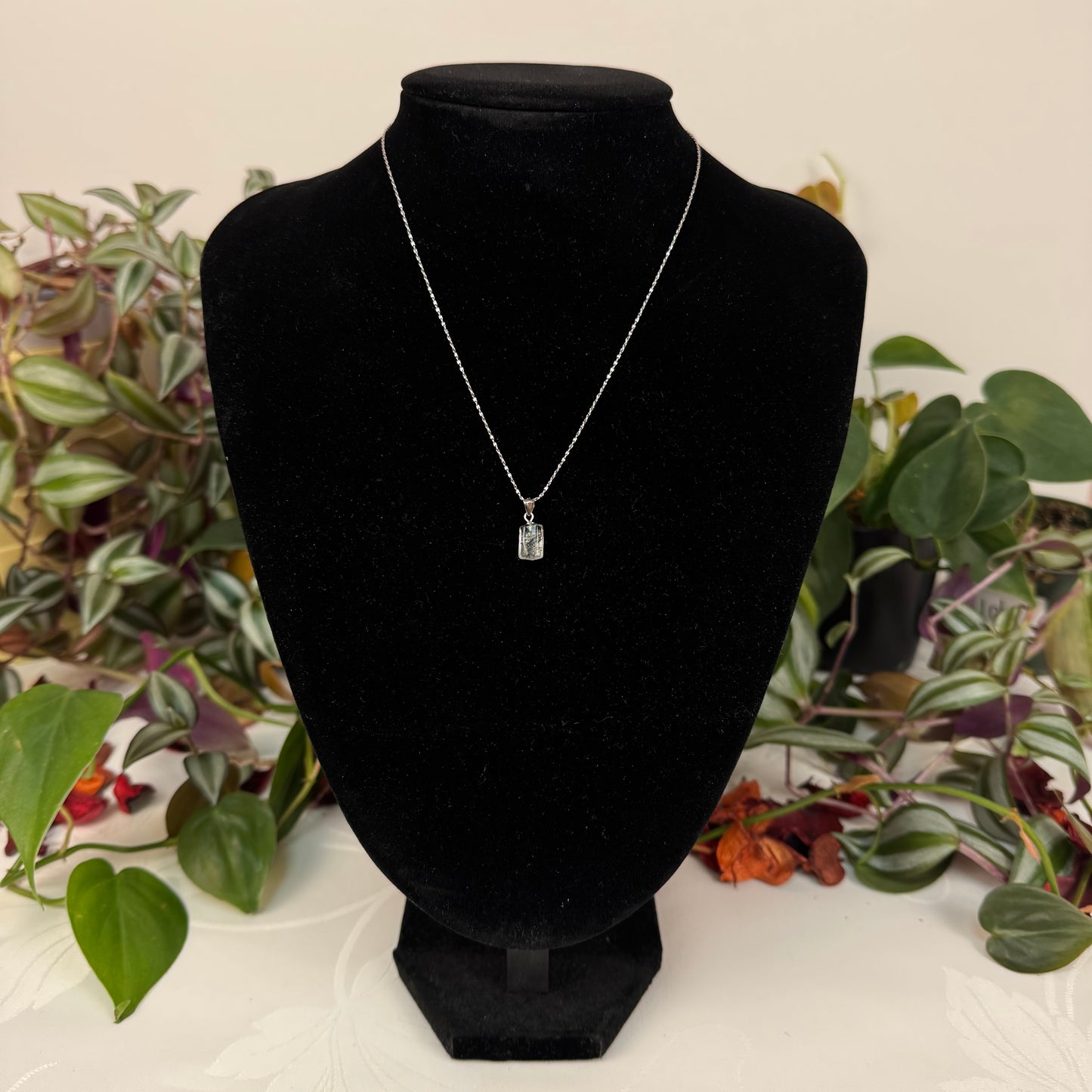 Black Tourmaline In Quartz Necklace (Chain Included)