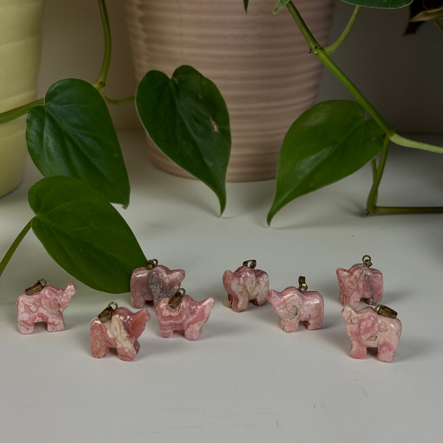 Rhodochrosite Elephant Pendant (w/ Sterling Silver Chain)