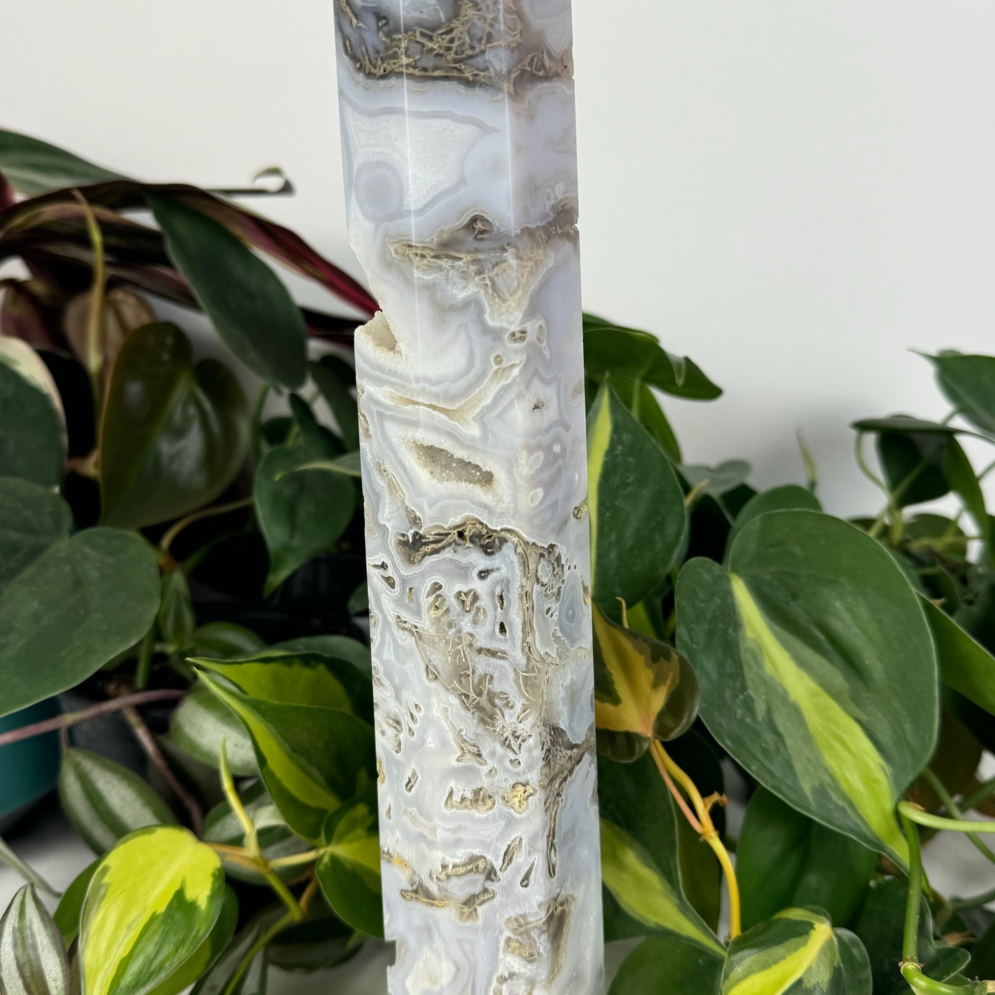 Snowy Moss Agate Tower