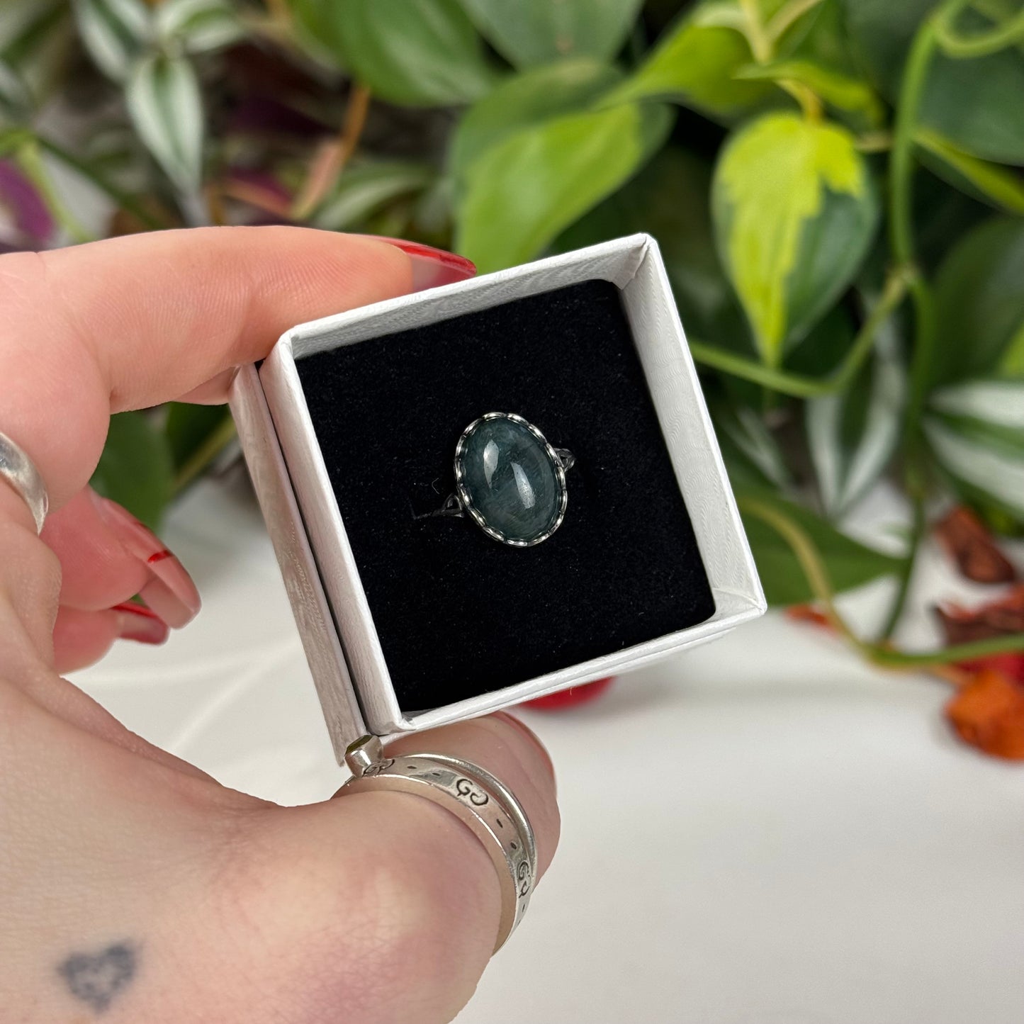 Adjustable Moss Agate Ring